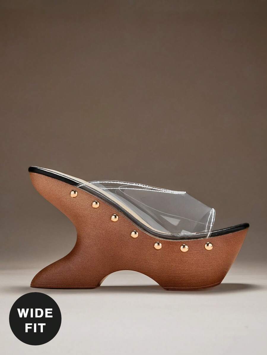 SHUZIA 女士宽楦厚底坡跟日常度假可爱优雅透明TPU凉鞋 - 黑色 - 查看 1