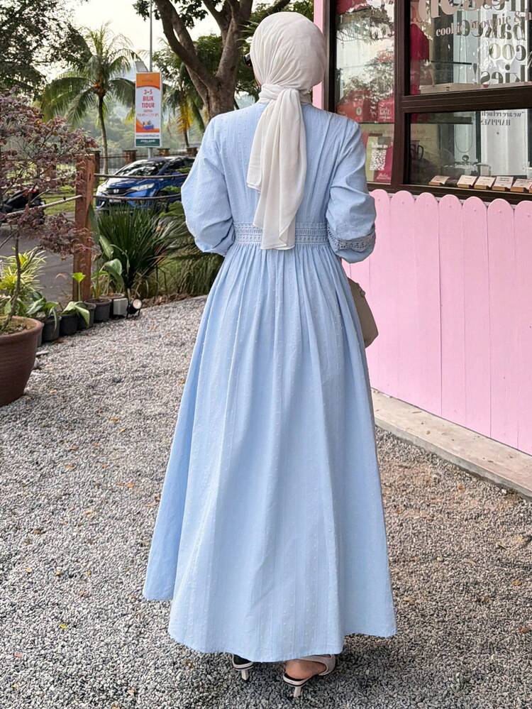 Women's Elegant Lace Patchwork Textured V-Neck Mid-Length Dress, Spring/Summer Wedding Guest Dress Sundress