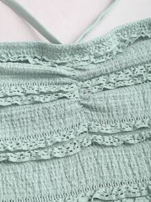 Sweetra Women's Halter Tie Waist Ruffle Hem Dress - Mint Green - View 6