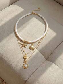 Resyla Soft Pottery Vintage Sun Multilayer Necklace For Women Summer Beach Starfish Shell Coconut Tree Pendant Necklace Women 2025 - Multicolor - View 4
