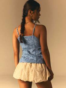 Athîral Women's Casual Vacation Spaghetti Strap Sleeveless Off Shoulder Paisley Blue Lace Up Denim Shirt, Suitable For Going Out, Dating, Commuting, Loose Fit, Blue Washed Denim Top, - Medium Wash - View 2