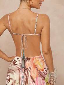 Lumalex Đầm maxi không tay, xếp ly eo, họa tiết da báo và hoa, chất liệu lưới mềm mại dành cho nữ. - Nhiều màu - Xem 5