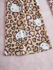 HELLO KITTY AND FRIENDS | SHEIN 2件套可爱休闲少女T恤和豹纹喇叭裤套装 - 彩色 - 查看 8