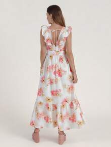 CielaLinda 女士荷叶边长款连衣裙 V领荷叶边连衣裙 印花连衣裙 - 彩色 - 查看 2