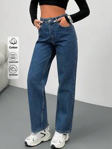 Rafferiza Vintage Casual High Waist Tapered Denim Jean - أزرق متوسط - مشاهدة 1