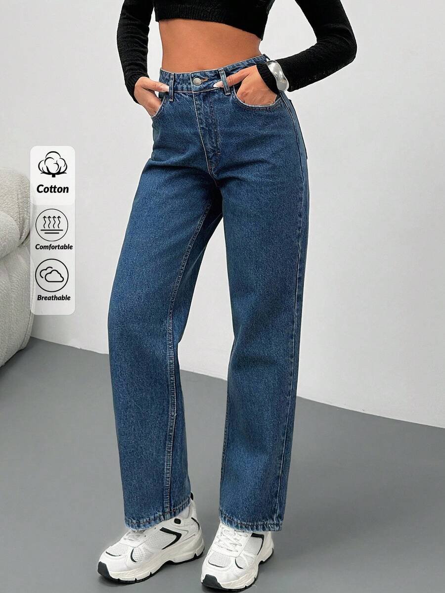 Rafferiza Vintage Casual High Waist Tapered Denim Jean - أزرق متوسط - مشاهدة 1