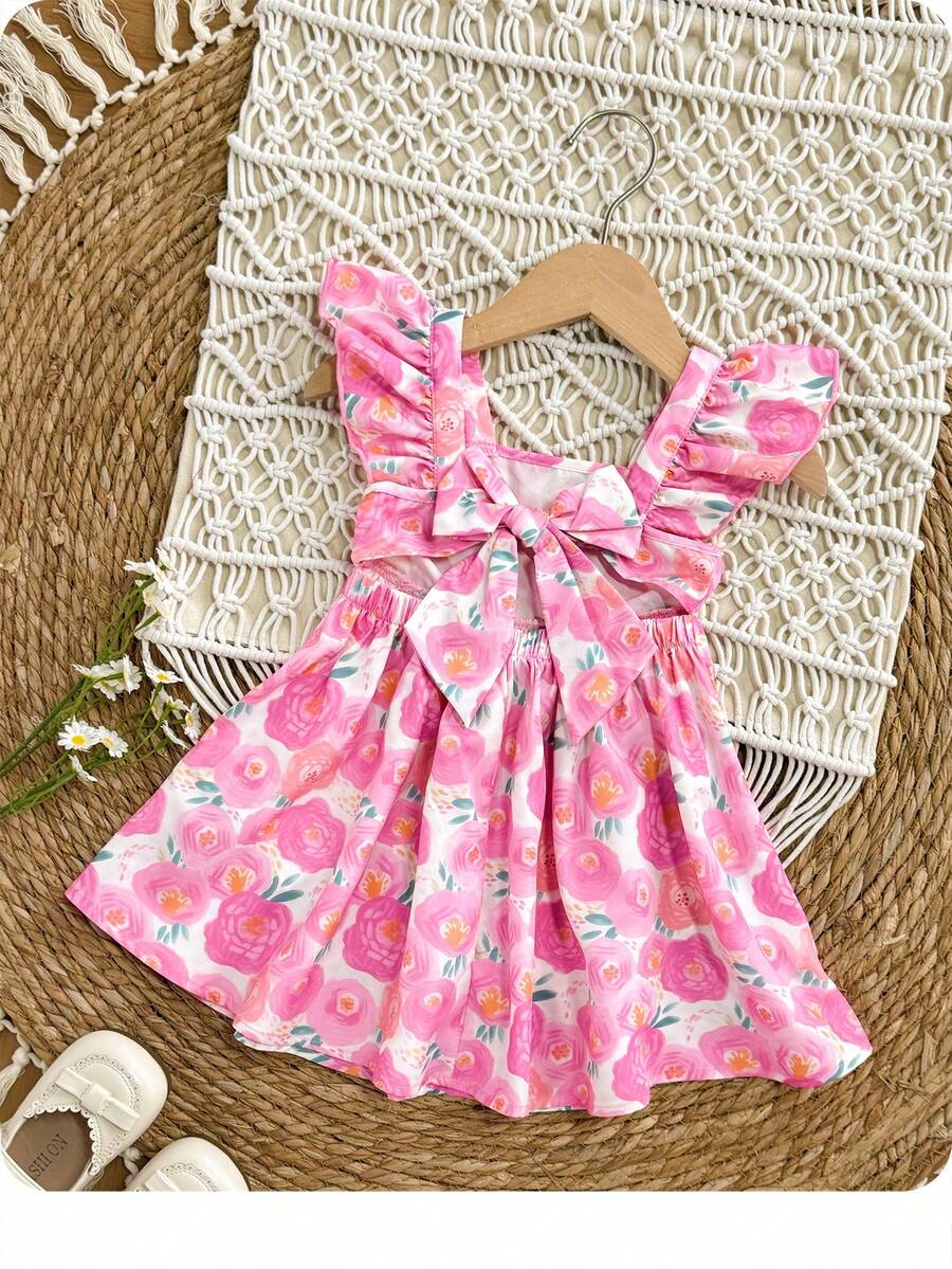 SHEIN Váy hoa màu hồng dễ thương và thanh lịch cho bé gái - Hồng - Xem 1