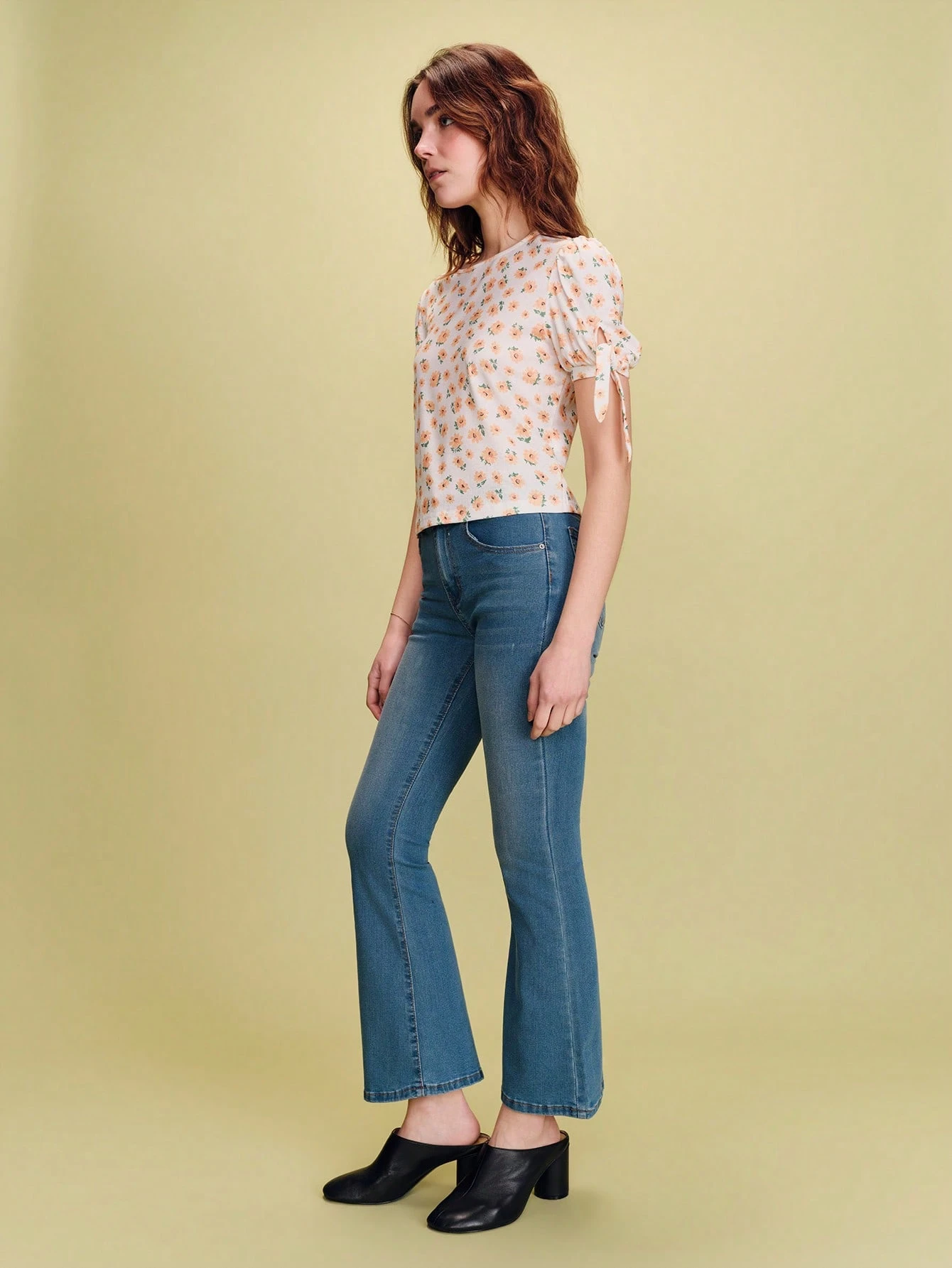 Floral Print Short Sleeve T Shirt With Tie Sleeve Detail Spring Summer Ditsy Top Vacation Top Picnic Outfit Holiday Outfit Womens Tops For Summer New In Women Clothing