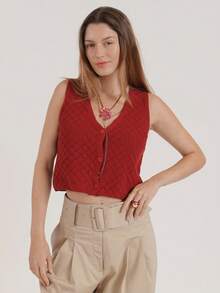 CielaLinda Áo khoác len nữ màu đỏ, áo len kiểu cardigan màu đỏ tía. - Đỏ - Xem 3