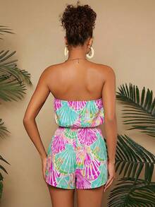 Travachic 假日夏季彩色花朵图案无肩带女士连体裤，夏季连体裤，沙滩装 - 彩色 - 查看 2