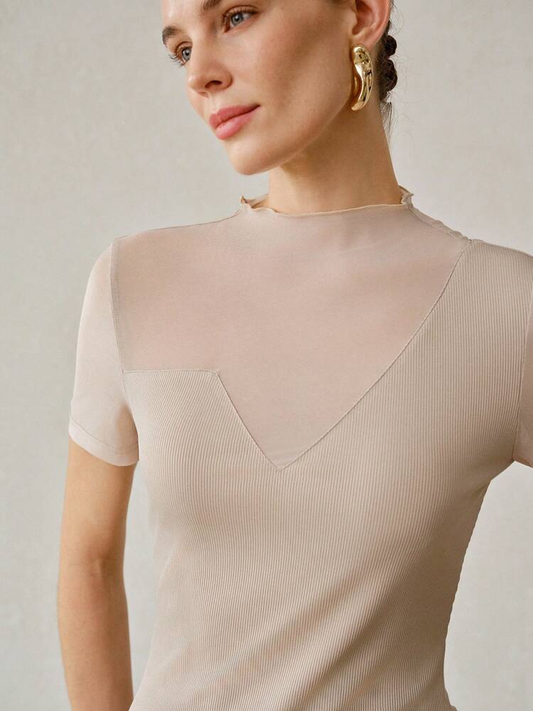 WOMEN'S SHEER SHORT SLEEVE T-SHIRT, NEW SUMMER SLIM FIT CASUAL VERSATILE CHIC TOP
