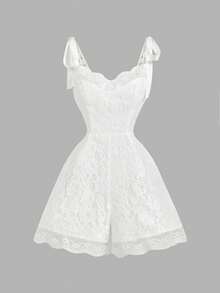 SHEIN MOD 女士纯色蕾丝拼接扭结无袖连体裤 - 白色 - 查看 2