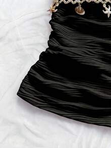 Soleia 女士度假露背系带海星贝壳装饰蕾丝吊带花卉金属扣白色针织纹理修身背心，性感修身时尚上衣，适合派对、约会、邮轮、海滩、度假、音乐节，波西米亚风度假海星泳衣黑色泳衣上装，海滩邮轮度假吊带背心，休闲度假，海滩度假贝壳泳衣 - 黑色 - 查看 5