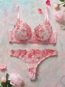 Set de 2 piezas de ropa interior femenina con sujetador con aros color rosa romántico - Rosa vieja - Ver 6