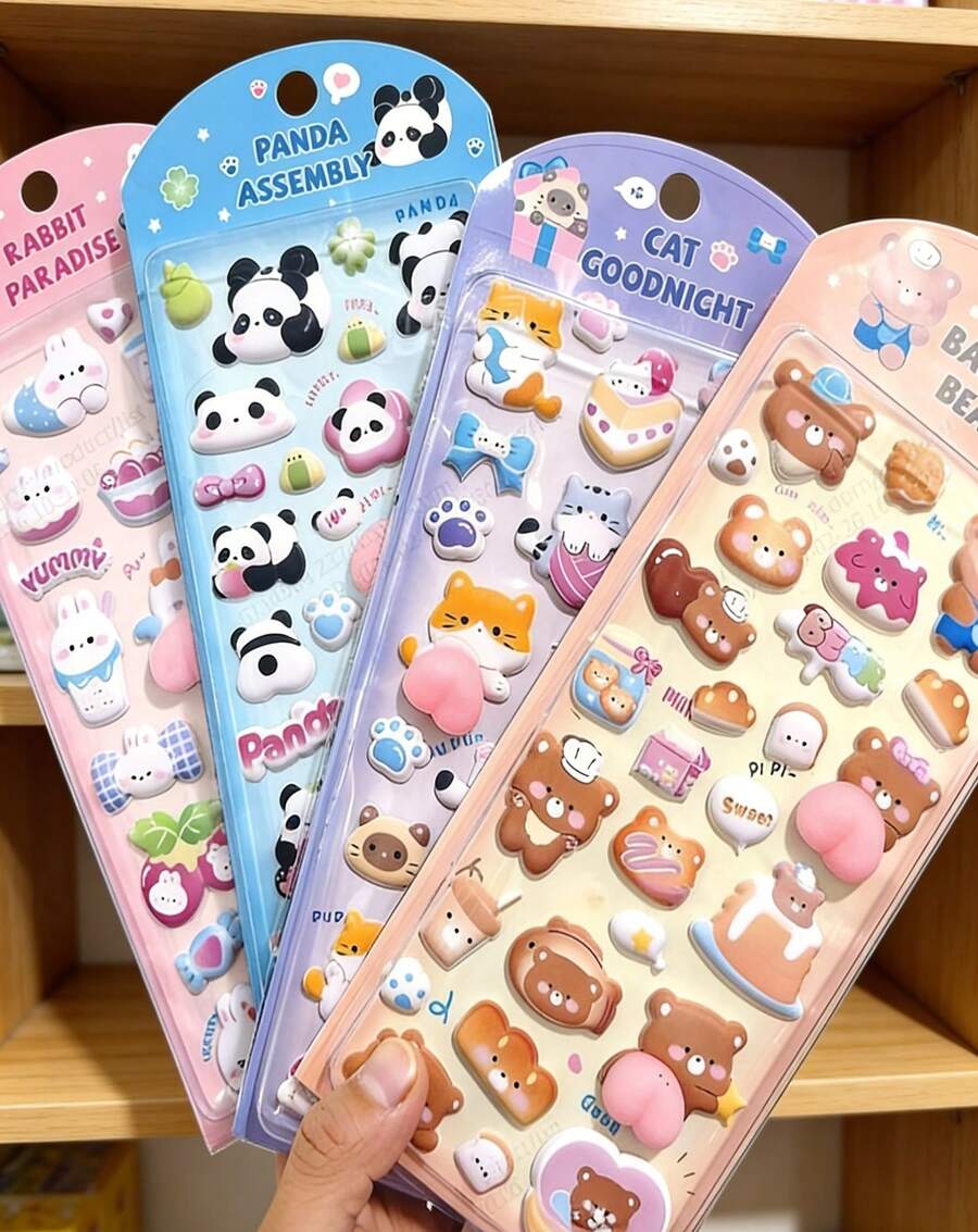 POKOJA LAND 3D Soft Cute Children's Cartoon Stickers Squeeze Animals Adorable Stereo Bubble Decals, A Great Gift For Kids, Girlfriends, For Notebook Decoration, And DIY Crafts. - Multicolor - View 1