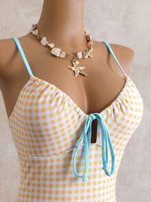 Swim Mod 女士连体泳衣，性感休闲度假简约甜美可爱露背连体泳装，春夏款 - 彩色 - 查看 7