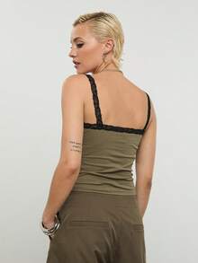 COUREZ Cami Top With Lace Detail /Y2K Spring Clothes For Women Cute Green Tops Sleeveless Tops Cute Going Out Tops Going Out Outfits Music Festival Outfits Vacation Outfits Summer Holiday Outfits - Green - View 3