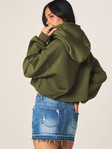 Missguided x Playboy Women's Cropped Pullover Hoodie With "503" Graphic Print And Logo Drawstring Sweatshirt - Army Green - View 3