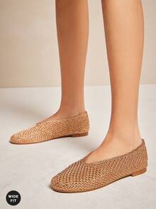 SHUZIA Ladies Wide-Fit Elegant Tahair Woven Ballet Flats - Beige - View 2