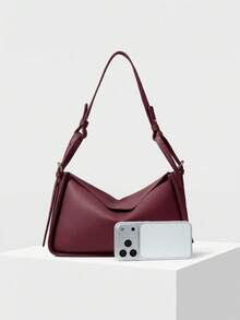 MOTF PREMIUM 女士单肩包，精致简约通勤手提包 - 酒紅色 - 查看 4