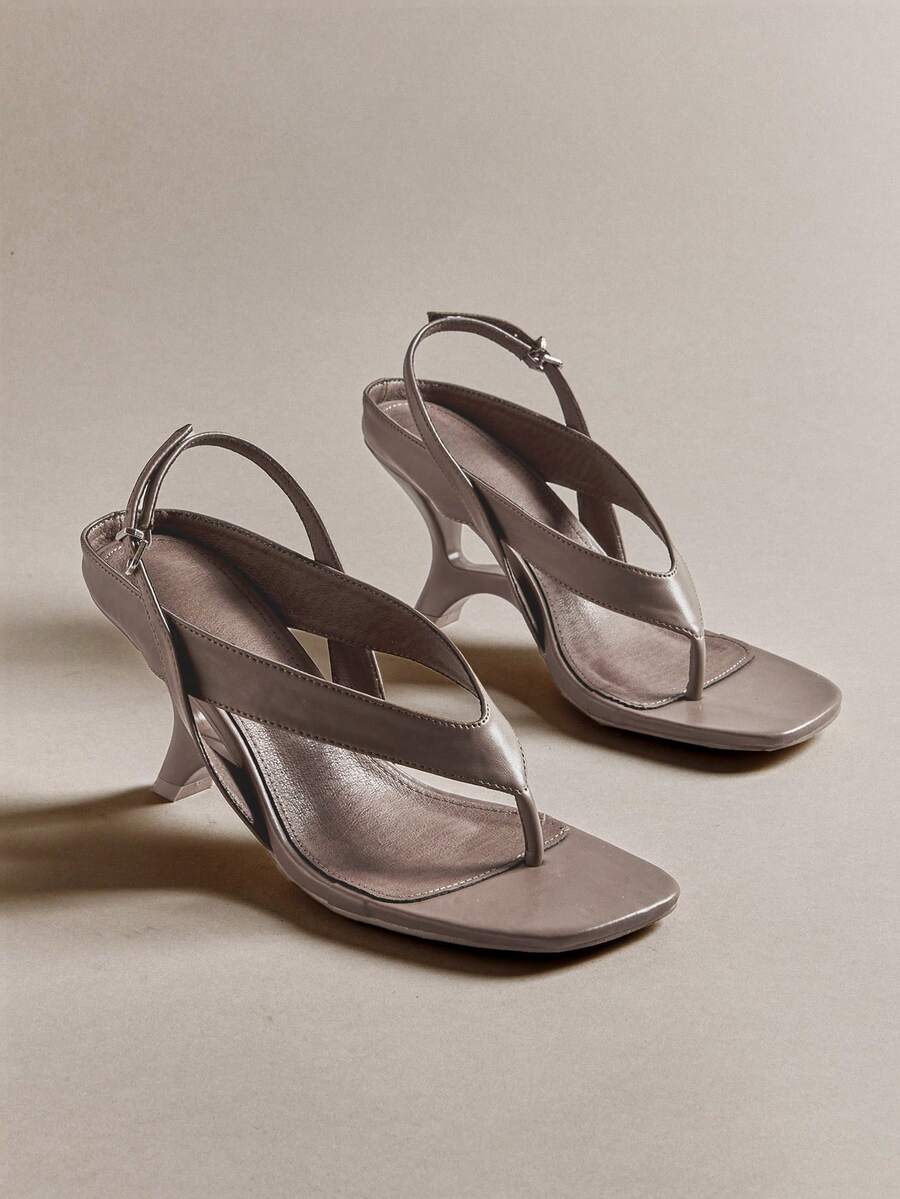 SHEIN Haute Women Strapped Everyday Chic Casual Elegant High Heeled Sandals - Mocha Brown - View 1