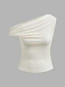 SHEIN EZwear Áo kiểu nữ màu trơn, đa năng, thời trang, phù hợp cho các buổi hẹn hò và đi chơi. - Màu be - Xem 5