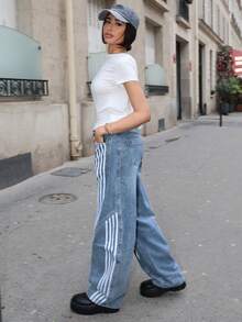 Yassique Women's Contrast Stripe Flared Leg Jeans - Blue - View 5