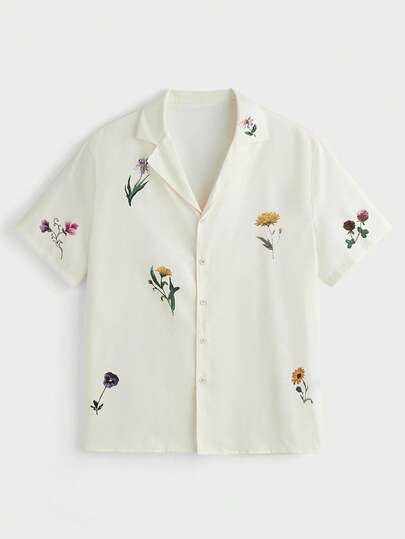 EASEVO Plus Size Men Floral Print Short Sleeve Single-Breasted Casual Shirt Smooth And Structured  Thick And Structured  Soft And Smooth