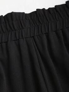 Sweetra 优雅法式休闲百搭直筒修身高腰金属扣装饰时尚春夏女裤 - 黑色 - 查看 5