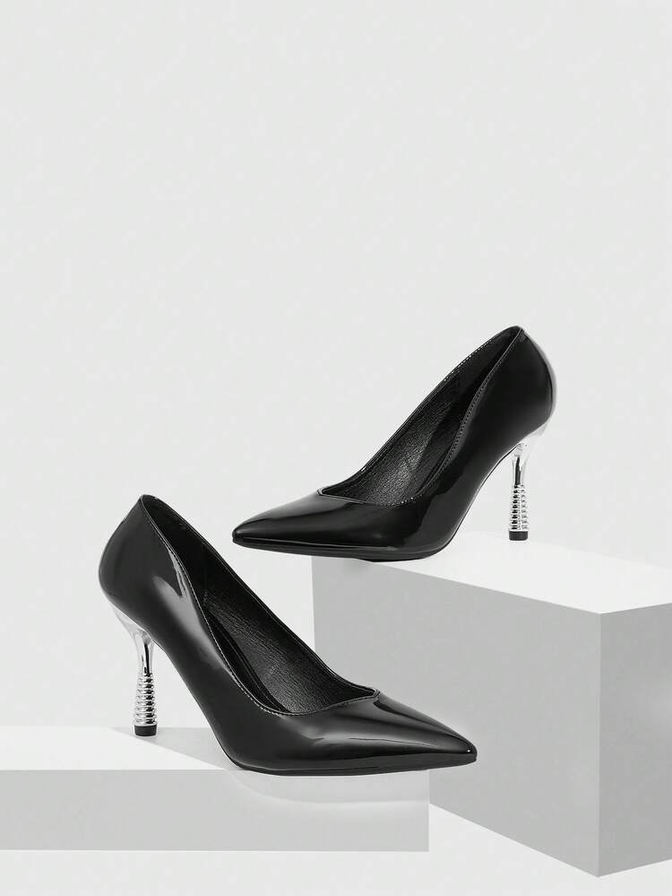 CUCCOO SZL Women Shoes Spring And Summer Pointed Thin Heel High Heel Slip-On 9cm Women's High Heel Shoes Elegant Patent Leather Solid Color Workplace Dress Comfortable Soft Sole Party Party Annual Meeting Versatile Women's Shoes