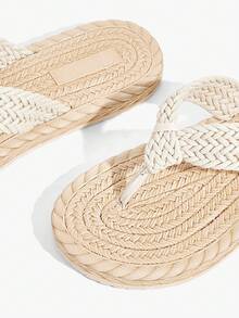 Flat-Bottomed Summer Outer Wear Fashionable Casual Versatile Women's Slippers Beach Outfit Flip Flops - Beige - View 4