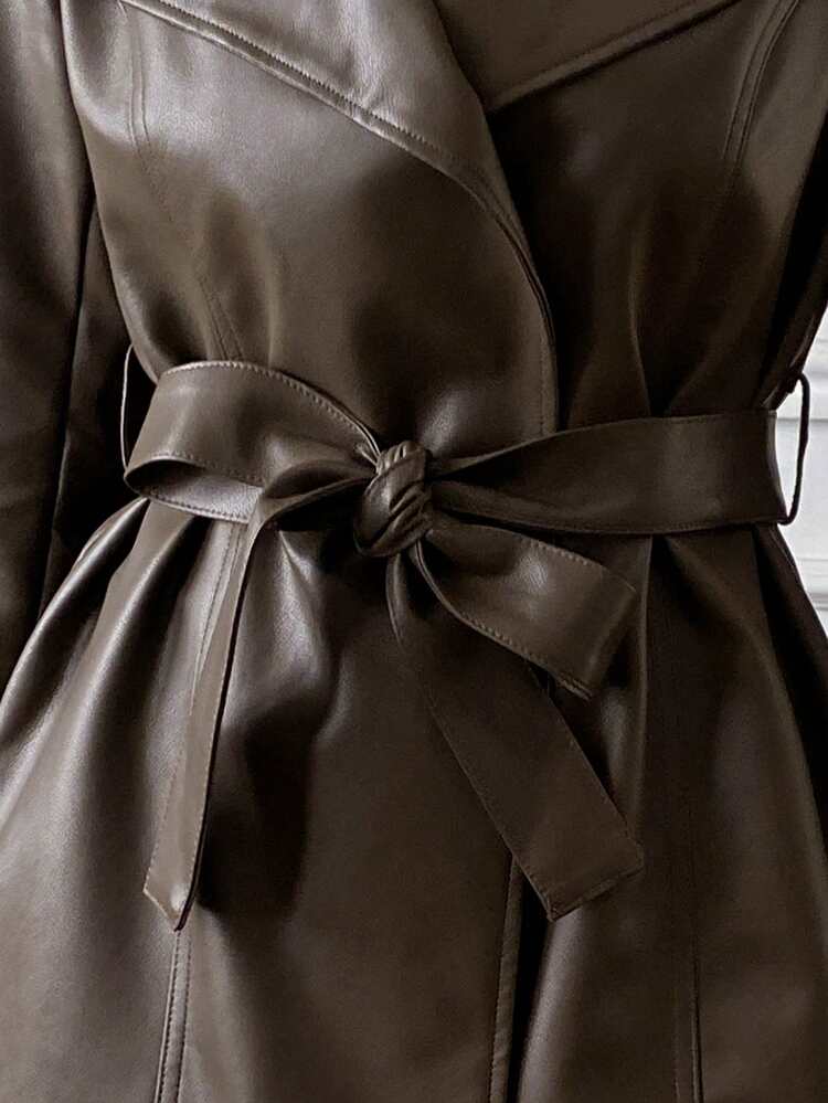 Women's Casual Solid Color PU Leather Belt, Suitable For Jackets In Autumn/Winter