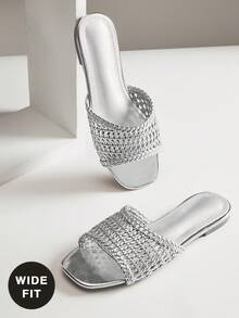 SHUZIA 女士宽楦时尚百搭平底凉鞋 - 銀色 - 查看 2