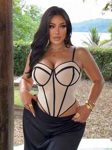 NU&NOW Plus Size Women Spaghetti Strap Camisole, Skin Color Elastic Versatile Casual Undershirt - Apricot - View 1