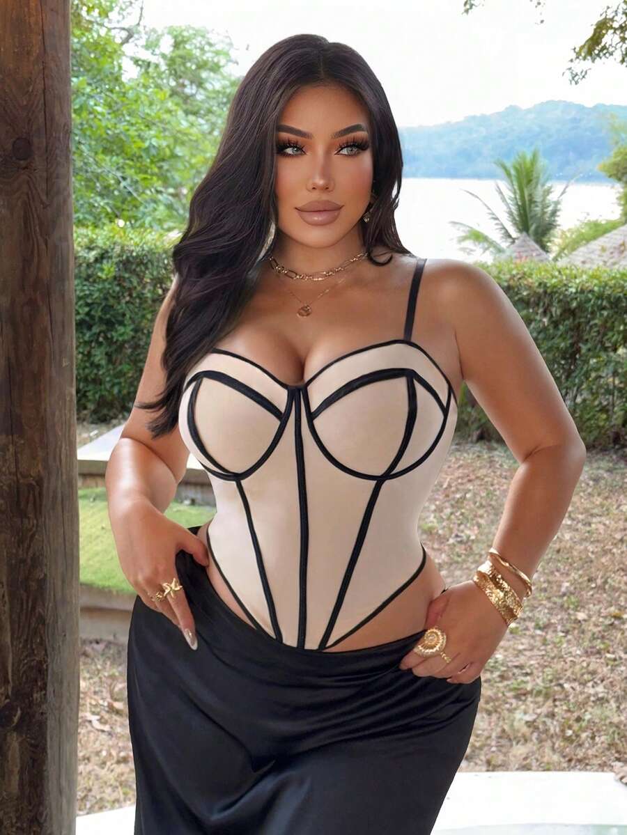 NU&NOW Plus Size Women Spaghetti Strap Camisole, Skin Color Elastic Versatile Casual Undershirt - Apricot - View 1