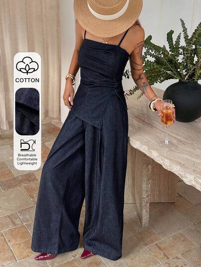 Livesso 两件套女士系带修身上衣和休闲裤套装