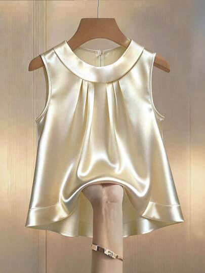 GlowEve CURVE Blusa sin mangas elegante de tela brillante para mujer de talla grande, adecuada para el uso diario en verano