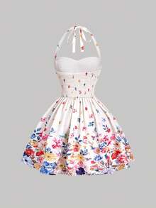 SHEIN MOD Blommig halterneckklänning för kvinnor, semesterstil - Multifärgad - Visa 5