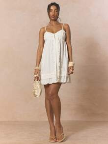 MUSERA Strappy Ruffled Hem Voluminous Frill Mini Babydoll Dress Cute Spring Holiday Girly Sugar Salt - White - View 5