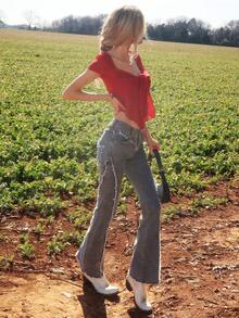 Sydney Algeri 女式休闲水洗磨边修身喇叭牛仔裤 - 藍色 - 查看 5