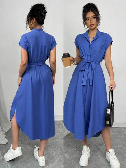 Rafferiza 蓝色浪漫优雅毕业音乐会套装商务休闲复古风格 Anouk Yve Aura 静谧风格通勤连衣裙短袖口袋蝴蝶结开衩春夏度假休闲居家新款长裙，商务通勤连衣裙，生日连衣裙，波西米亚风连衣裙，女士度假套装，夏季度假套装，女士休闲连衣裙