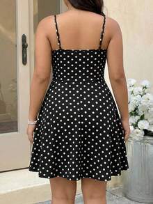 GalTyme 大码夏季休闲波点印花吊带连衣裙 - 黑與白 - 查看 2