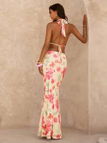 SHEIN Glamour 女士优雅印花露背吊带连衣裙 - 彩色 - 查看 2