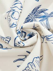 Anewsta 女士度假海洋元素印花宽松圆领短袖T恤 - 杏色 - 查看 9