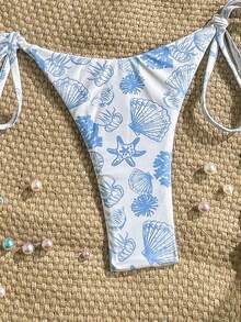 Swim Vcay Springbreak 女士夏季沙滩贝壳印花露背系带性感比基尼泳装套装 - 彩色 - 查看 6