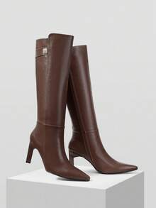 MOTF 女士时尚通勤百搭修身高跟过膝长靴 - 棕色 - 查看 10