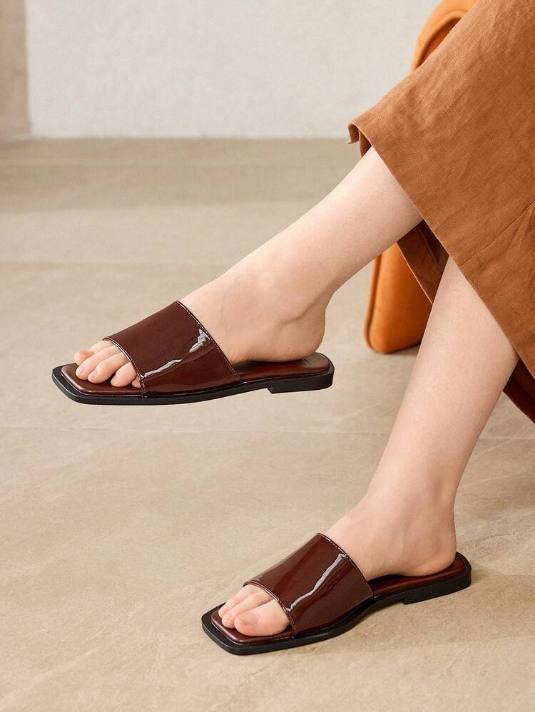 WOMEN SHOES SUMMER EXPLOSION RETRO FASHION MIRROR COFFEE SEXY SQUARE TOE OPEN TOE FLAT BOTTOM SLIPPERS SIMPLE ATMOSPHERE VERSATILE CASUAL SLIP-ON COMFORTABLE LIGHT PREMIUM BEACH DRAG