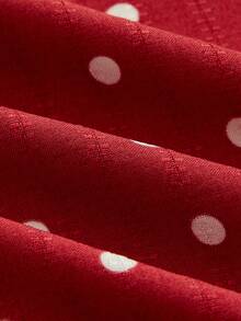 lacRébo Áo kiểu quấn chấm bi đỏ với cổ chữ V dễ thương và thanh lịch, áo công sở thường ngày, áo chấm bi, áo mùa hè dễ thương, áo mùa xuân hè kiểu Pháp, áo kiểu Paris, áo và áo kiểu nữ, trang phục công sở, áo nữ, trang phục thường ngày, trang phục mùa hè cho nữ, áo chấm bi. - Đỏ - Xem 8