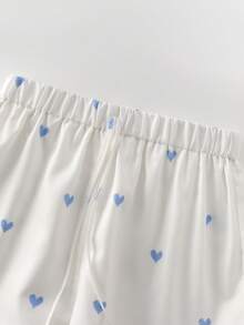 GlowEve Women's Heart Print Drawstring Waist Long Pants - Random Floral Pattern - White - View 5