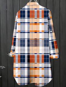 INAWLY Áo cánh rộng rãi, đơn hàng, kẻ caro, tay áo cuộn, cỡ lớn dành cho nữ - Nhiều màu - Xem 2